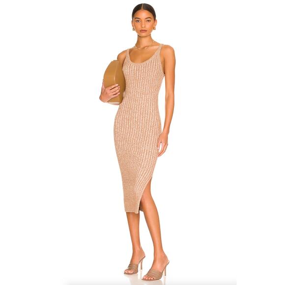 One Grey Day | NWT Dani Tank Dress in Falafel Tan Ribbed Knit Midi XS - Picture 1 of 11